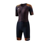 MY KILOMETRE Traje de Triatlón para Mujer Manga Corta - Trisuit con Cremallera Completa y 2 Bolsillos Traseros Reflectantes Secado Rápido UPF50+ Trasero para Natación, Ciclismo y Carrera(Morado S)