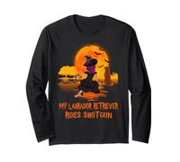 My Labrador Retriever Rides Shotgun Dog and Witch Halloween Manga Larga