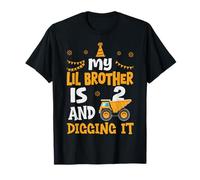 My Lil Brother Is 2 Cumpleaños Boy Digger Construction Camiseta