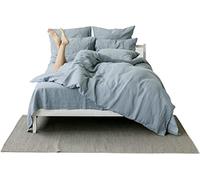 My Linen Home Ropa de cama de lino puro 100% Lavado a la piedra Gris azulado, Individual Incluye 1 Funda Nórdica 135x200 cm y 1 Funda Almohada 80x80 cm I Hipoalergénicas, Reguladoras de la Temperatura