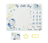 My Little Boy Elephant Baby Blanket, 59" X 39.4" Soft Flannel Monthly Growth Tracker Photography Backdrop, Baby Boy Shower Keepsake Gift(39.3 x29.5 Inches)