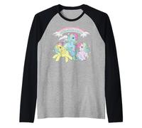 My Little Pony Rainbow Stars and Cloud Banner Trio of Ponies Camiseta Manga Raglan