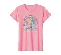 My Little Pony Retro Fan Club Original Rainbow Group Shot Camiseta, Mujer, Rosado, M