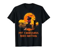 My Long Haired Chihuahu Rides Shotgun Dog Witch Halloween Camiseta gráfica económica, Hombre, Negro, L