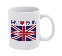 My Love is in London England - Taza de café de cerámica blanca de 11 onzas, recuerdo británico retro para relaciones a larga distancia, uso diario, oficina y hogar