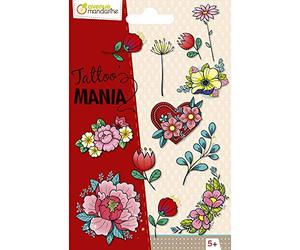 My Mandarine CC051C - Bolsa de tátoo Mania con 1 hoja de tatoos de 12,8 x 9 cm, flores