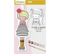 Clairefontaine ES Avenue Mandarine - Poupée à Peindre, Laureen - 1 Poupée en Tissu (H. 29cm) + 6 Flacons Peinture Acrylique + 1 Pinceau + 1 Pompon à Coller - Kit Créatif à Partir de 6 Ans - PP039C