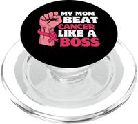 My Mom Beat Cancer Like a Boss Pink Ribbon Fist PopSockets PopGrip para MagSafe