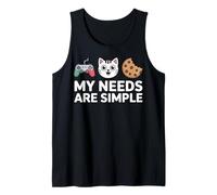My Needs Are Simple Funny Gamer Cat Cookie Diciendo Camiseta sin Mangas