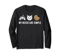 My Needs Are Simple Funny Gamer Cat Cookie Diciendo Manga Larga