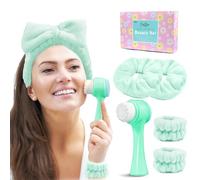 my novel things Cepillo de limpieza facial, diadema de spa para lavar la cara, juego de diadema y muñequera para el cuidado de la piel, cepillo facial 2 en 1, viene con un coletero para el cabello,