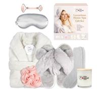 my novel things Regalos de cumpleaños para mujer, juego de bata de spa y pantuflas, bata de baño con máscara de satén sedoso, vela perfumada, paquete de 7 unidades adecuado para Navidad, Día de Acción