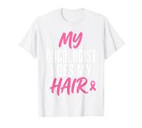 My Oncologist Does My Hair Breast Cancer Awareness Fighter Camiseta gráfica económica, Hombre, Blanco, L