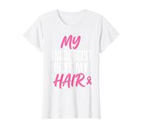 My Oncologist Does My Hair Breast Cancer Awareness Fighter Camiseta gráfica económica, Mujer, Blanco, S