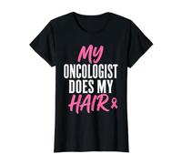My Oncologist Does My Hair Breast Cancer Awareness Fighter Camiseta gráfica económica, Mujer, Negro, XS