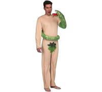 My Other Me Disfraz Adán hombre talla M/L adulto en verde y beige | Incluye mono piel con hoja efecto taparrabos y serpiente verde con cabeza marioneta enroscable