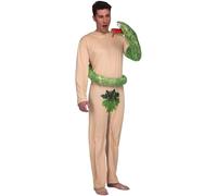 My Other Me - Disfraz Adán Hombre, talla M-L. Incluye mono color piel con hoja simulando taparrabos y serpiente verde con cabeza tipo marioneta que se enrosca alrededor del cuerpo. ¡Pecado original!