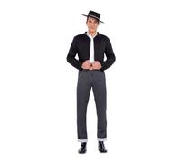 My Other Me - Disfraz Andaluz hombre, talla S. Incluye chaqueta negra corta abotonada sin solapa y pantalón de raya diplomática con vuelta blanca en el bajo y cinturilla marrón estampada.