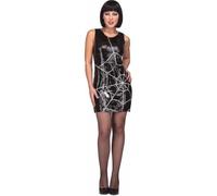 My Other Me - Disfraz Araña mujer adulto talla M-L negro y gris | Incluye vestido corto sin mangas en negro con lentejuelas brillantes y estampado blanco de telaraña con araña