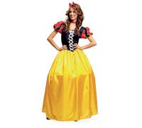 My Other Me - Disfraz Blancanieves mujer, talla M-L. Incluye diadema roja con lazo y vestido con blusa tipo corsé azul y cintas cruzadas, mangas abullonadas a rayas azules y rojas y falda amarilla.