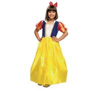 My Other Me - Disfraz Blancanieves niña, talla 7-9 años. Incluye diadema con lazo y vestido con blusa azul con franja blanca y dorada, cuello blanco tipo volante, mangas a rayas y falda amarilla.