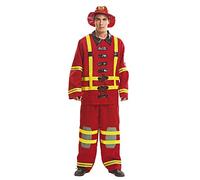 My Other Me - Disfraz Bombero para Hombre Adulto, talla S. Incluye chaqueta y pantalones rojos con detalles amarillos, negros y grises, con sombrero rojo brillante con impresión de escudo