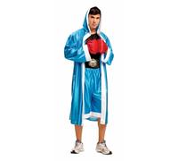 My Other Me - Disfraz Boxeador hombre adulto, talla XXL. Incluye pantalón azul con bajo blanco, camiseta negra, batín con capucha y bordes blancos, guantes rojos y cinturón con insignia dorada.
