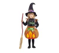 My Other Me - Disfraz Bruja Bebé Niña, talla 12-24 meses. Incluye vestido con falda de caldero y sombrero de pico negro con cinta morada y hebilla. Una mini hechicera con estilo encantador.