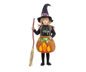 My Other Me - Disfraz Bruja Bebé Niña, talla 12-24 meses. Incluye vestido con falda de caldero y sombrero de pico negro con cinta morada y hebilla. Una mini hechicera con estilo encantador.