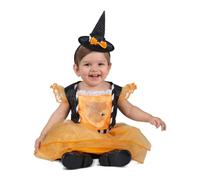 My Other Me - Disfraz Bruja Bebé Niña, talla 12-24 meses. Incluye vestido naranja y negro con tul y brillos y diadema con sombrero y lazo a juego. Encanto travieso desatando fantasía.