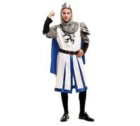 My Other Me - Disfraz Caballero Medieval hombre, talla M-L. Incluye casaca blanca, hombreras plateadas, capa azul, capucha metalizada, faldón blanco con franjas azules, cinturón negro y corona.