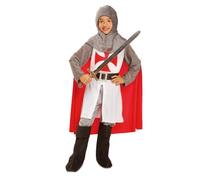 My Other Me - Disfraz Caballero Medieval Niño, talla 10-12 años. Incluye verdugo, túnica blanca con detalle de cruz y mangas, capa roja, cinturón negro, pantalón gris y cubrebotas negros.
