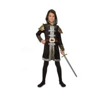 My Other Me - Disfraz Caballero Medieval Niño, talla 5-6 años. Incluye casaca negra con hombreras doradas y franjas en gris y plateado, capucha, puños y detalles de malla dorada y cinturón marrón.