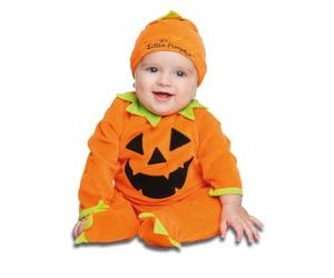 My Other Me - Disfraz Calabaza bebé unisex, talla 0-6 meses. Incluye mono 100% algodón naranja con estampado de cara en fieltro negro, detalles verdes en cuello, puños y perneras, y gorro a juego.