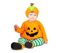 My Other Me - Disfraz Calabaza Bebé Unisex, talla 12-24 meses. Incluye gorro naranja con hoja y rabito, mono con bordado, mallas a rayas verdes y blancas y patucos antideslizantes.