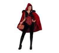 My Other Me - Disfraz caperucita adulto-mujer, talla S. Incluye capa aterciopelada roja con capucha y plumas, corsé negro con bordado rojo, camiseta negra de manga corta y mallas negras ajustadas.