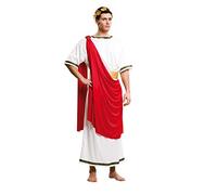 My Other Me - Disfraz César Emperador Romano para Hombre, talla M-L. Incluye túnica blanca con ribetes dorados, toga roja, cinturón dorado y corona de laurel. Ideal para Carnaval y Teatro