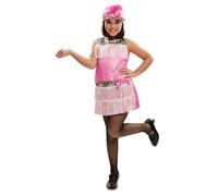 My Other Me - Disfraz Charlestón Niña, talla 3-4 años. Incluye vestido rosa de tacto sedoso con flecos blancos, detalles de lentejuelas plateadas y lazo con brillos y tocado con pluma a juego.