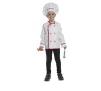 My Other Me - Disfraz Cocinero Infantil Unisex, talla 3-5 años. Incluye chaqueta blanca con botones a cuadros rojos y blancos, guante a juego, gorro blanco y accesorios de cocina.