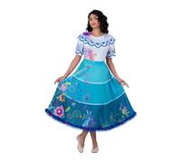 My Other Me - Disfraz Colombiana Mujer, talla XL. Incluye vestido blanco con blusa de volantes y bordados, falda larga en tonos de azul turquesa y marino con estampados florales y de animales