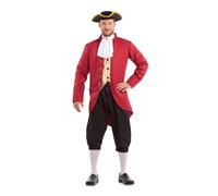 My Other Me - Disfraz Colonial hombre, talla XL. Incluye chaqueta roja tipo levita con solapa redondeada, pantalón pirata negro bombacho, chaleco brocado beige y chorrera blanca plisada.