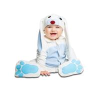 My Other Me - Disfraz Conejo Bebé unisex, talla 12-24 meses. Incluye gorro con orejas largas, nariz roja y ojos negros, pelele azul y blanco con rabo, y chupete. Adorable y suave.