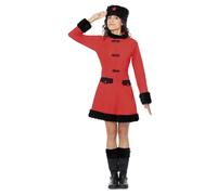 My Other Me - Disfraz Cosaca mujer, talla M-L, chaqueta roja con ribetes de pelo sintético en mangas, cuello y falda, nudos chinos en negro, polainas negras a juego y gorro ruso con estrella roja.