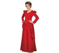 My Other Me - Disfraz Dama del Oeste mujer, talla M-L. Vestido rojo largo, escote pico, mangas abullonadas, drapeado lateral, enagua interna. Perfecto para fiestas, carnaval o teatro.