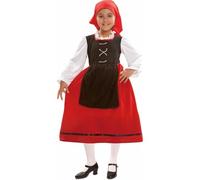 My Other Me - Disfraz de Aldeana para niña con pañuelo para cabeza, corpiño con mangas y falda con delantal en rojo y negro talla 10-12 años. Perfecto para revivir cuentos de antaño