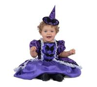 My Other Me - Disfraz de Bruja para bebé niña con vestido con enaguas y diadema con sombrero en color morado talla 7-12 meses. Haz que su primer Halloween sea inolvidable