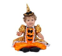 My Other Me - Disfraz de Bruja para bebé niña en color naranja con vestido con enaguas y diadema con sombrero talla 7-12 meses. Perfecto para tu primera noche mágica