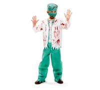 My Other Me - Disfraz de Cirujano Esqueleto para niño unisex en blanco y verde con camisa con chaqueta, pantalón, gorro y mascarilla talla 7-9 años. Perfecto para noches terroríficas