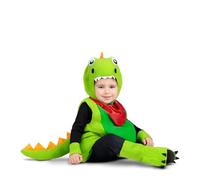 My Other Me - Disfraz de Dinosaurio unisex para bebé en rojo y verde con gorro, mono, muñequeras, cola y cubrebotas talla 12-24 meses. Ruge de ternura en cada paso.