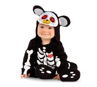 My Other Me - Disfraz de Esqueleto Día de los muertos Oso para bebé unisex con body, capucha y patucos en blanco y negro talla 0-6 meses. Tu pequeño osito será el centro de atención en Halloween.